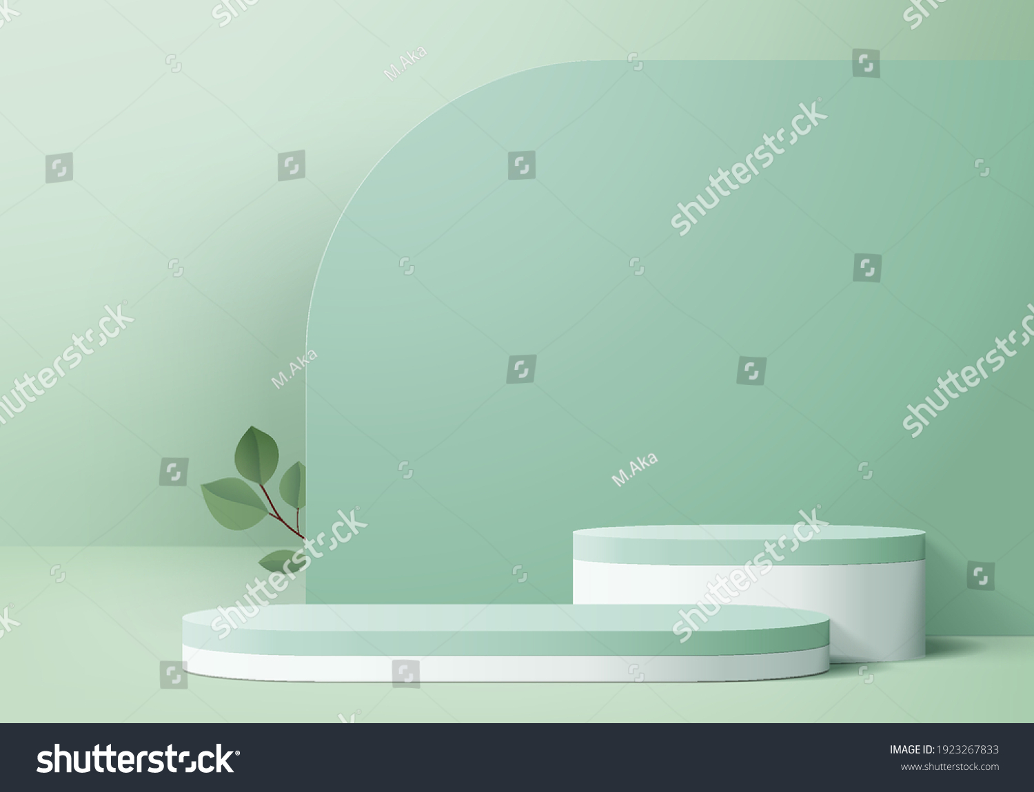 3D背景产品显示带有几何平台的讲台场景。背景矢量3D渲染带领奖台。站立展示化妆品。舞台展示在基座展示绿色工作室