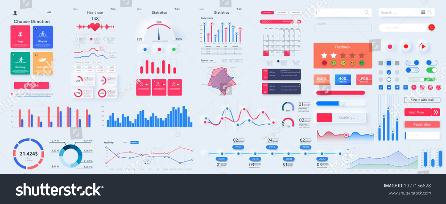 Different UI  UX  GUI mobile screens modern infographic. Diagram template and chart graph. Flat web icons for mobile apps  responsive website including. Web design and mobile template. Stock vector