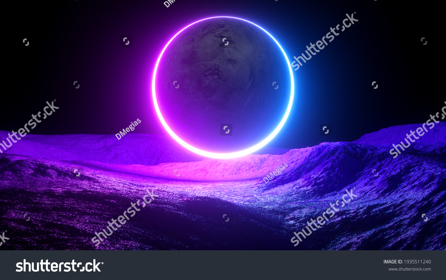 Scifi neon abstract background. 3d render.