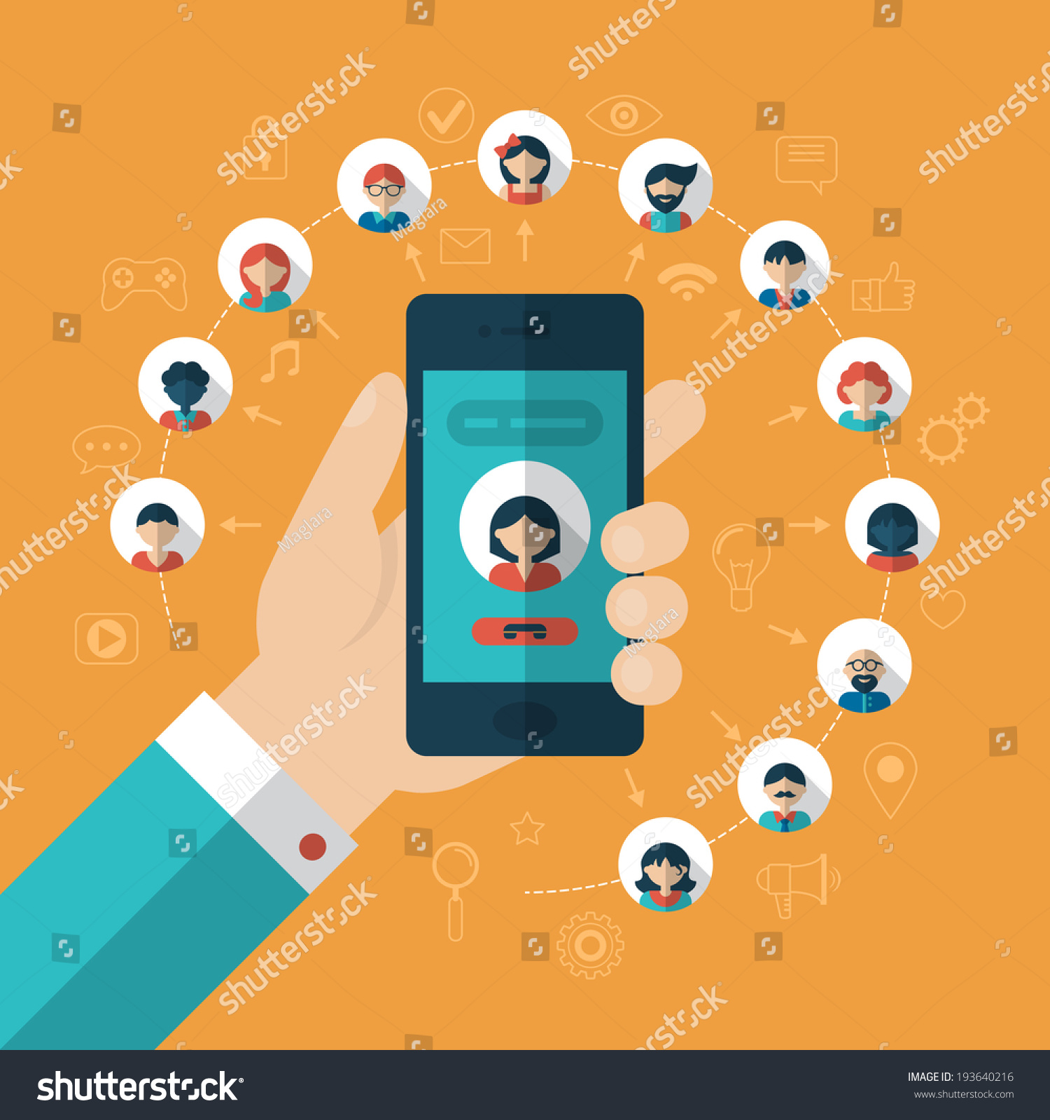 Global communication concept with flat icons. Vector illustration