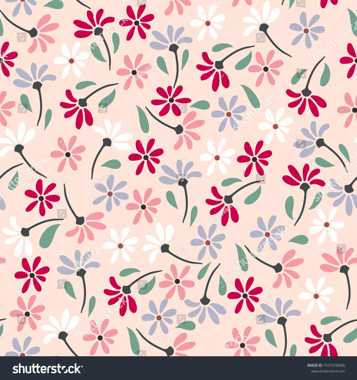 vector seamless pattern of cute little meadow flowers. Spring Summer ...