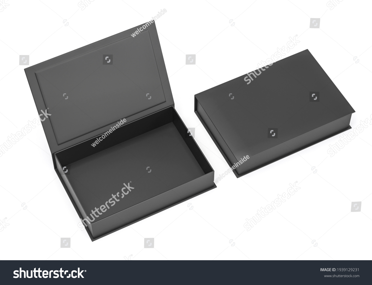Black blank hard cardboard rectangular book box mock up template for branding presentation  3d render