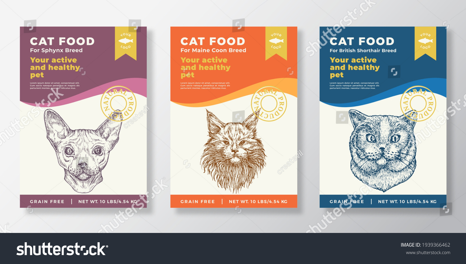 Cat Food Label Templates Set. Abstract Vector Packaging Design Layouts ...