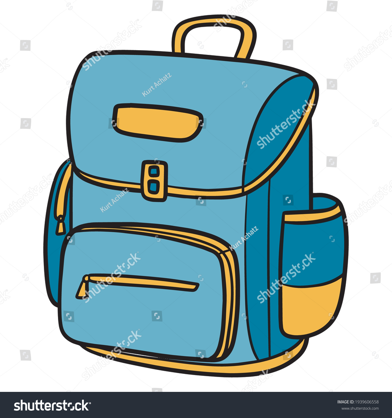 blue comic school bag with yellow stripes. vectors.