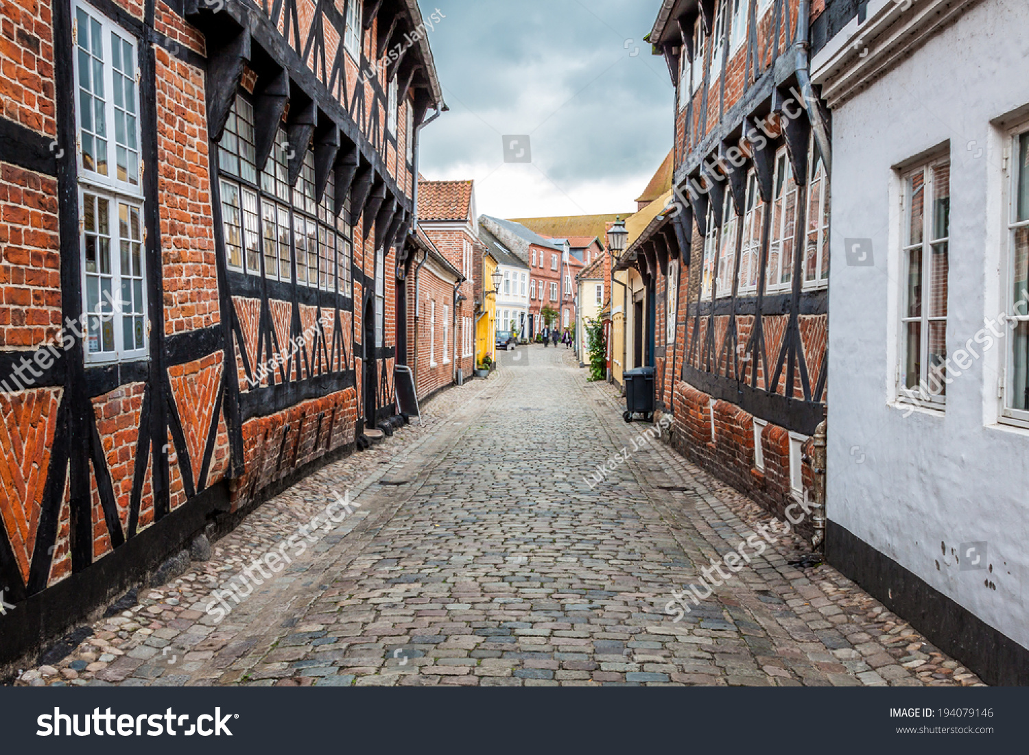 Street with old houses from royal town Ribe in Denmark