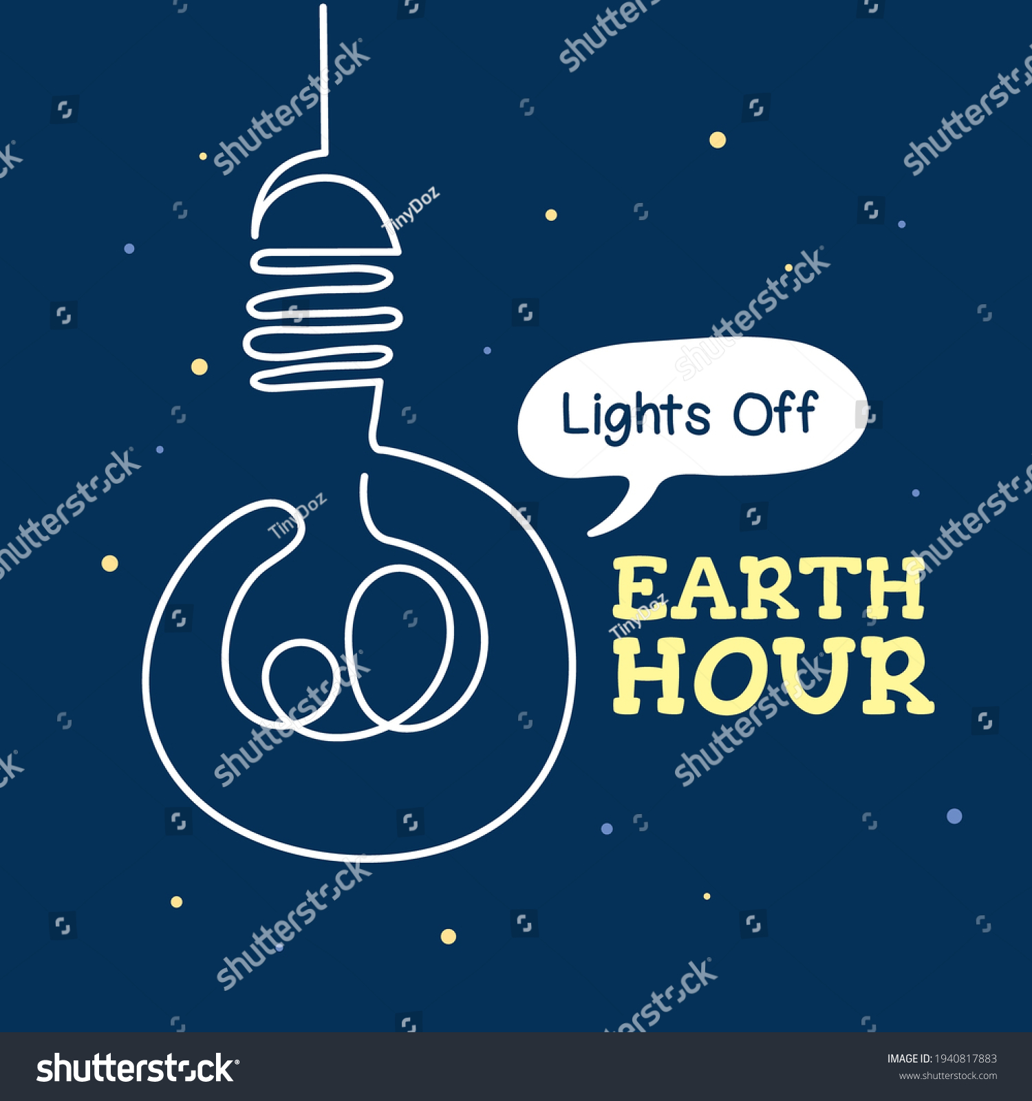 Earth Hour. Light bulb continuous line art drawing. Abstract minimal eco energy saving concept art. Lights off 60 minutes flat vector illustration.