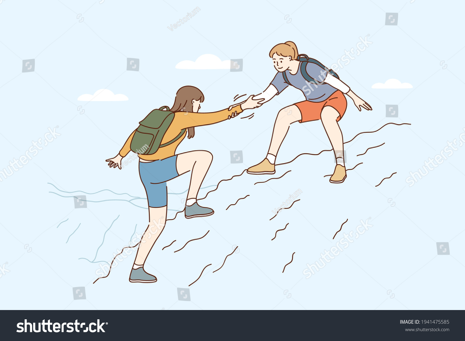 Support help and assistance concept. Young smiling Woman backpacker ...