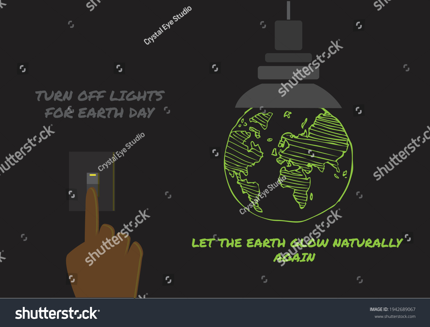 Earth Hour concept. Earth glows green in the dark when lights are switched off. Editable Clip Art.