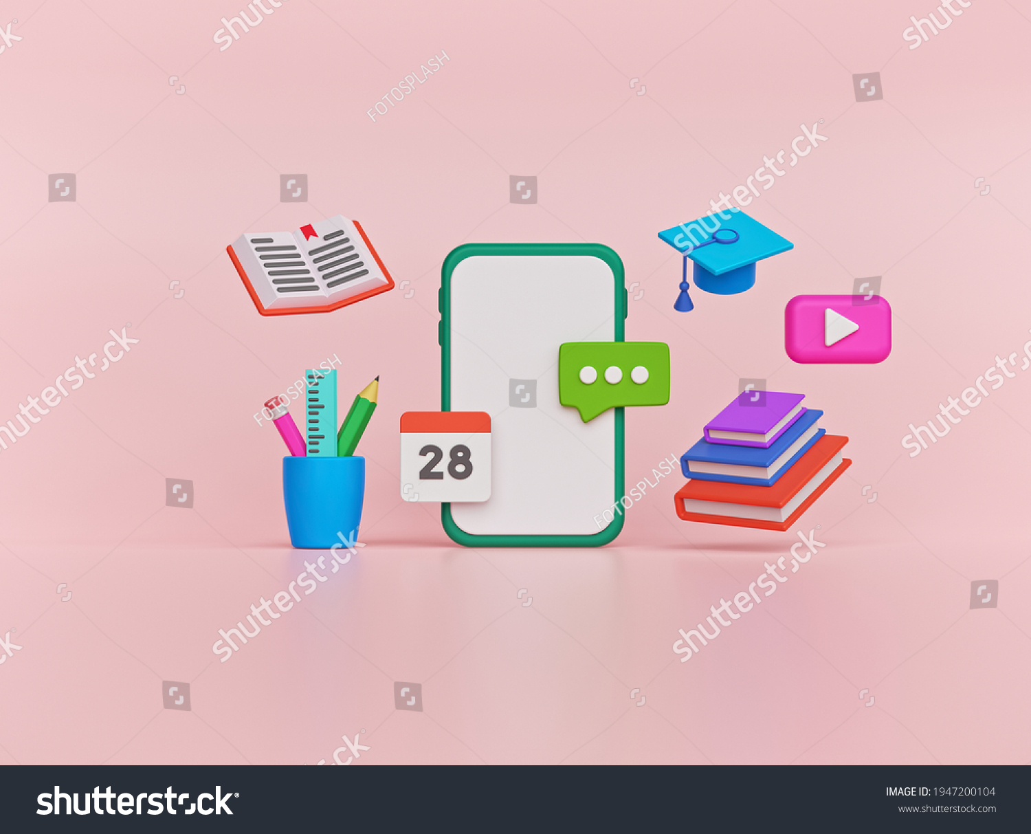 Online Education  learning concept with a smartphone. minimal design. 3d rendering