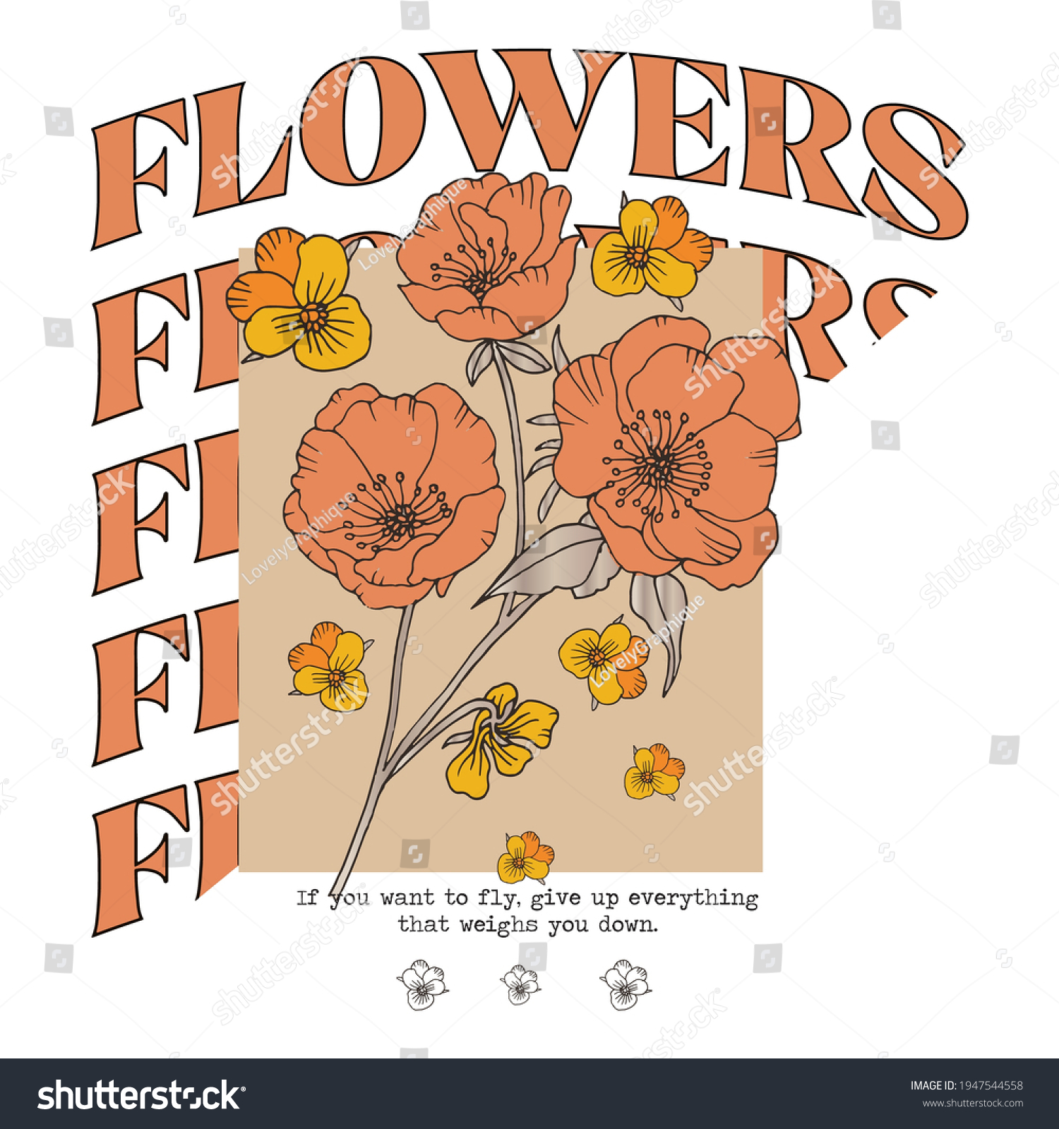 Autumn flower illustration with College slogan text. Vector graphics for t-shirt print and other uses.