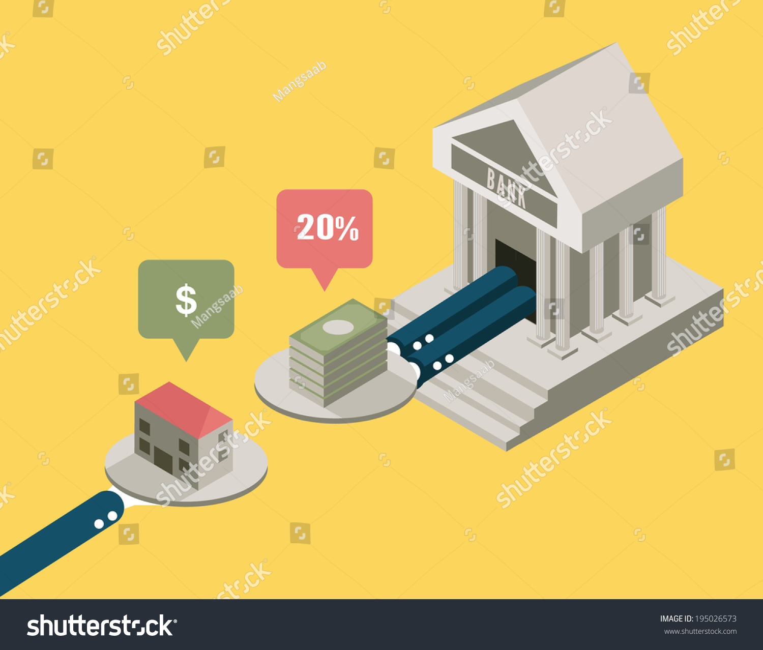 Mortgage house to the bank. business concept design. flat elements. vector