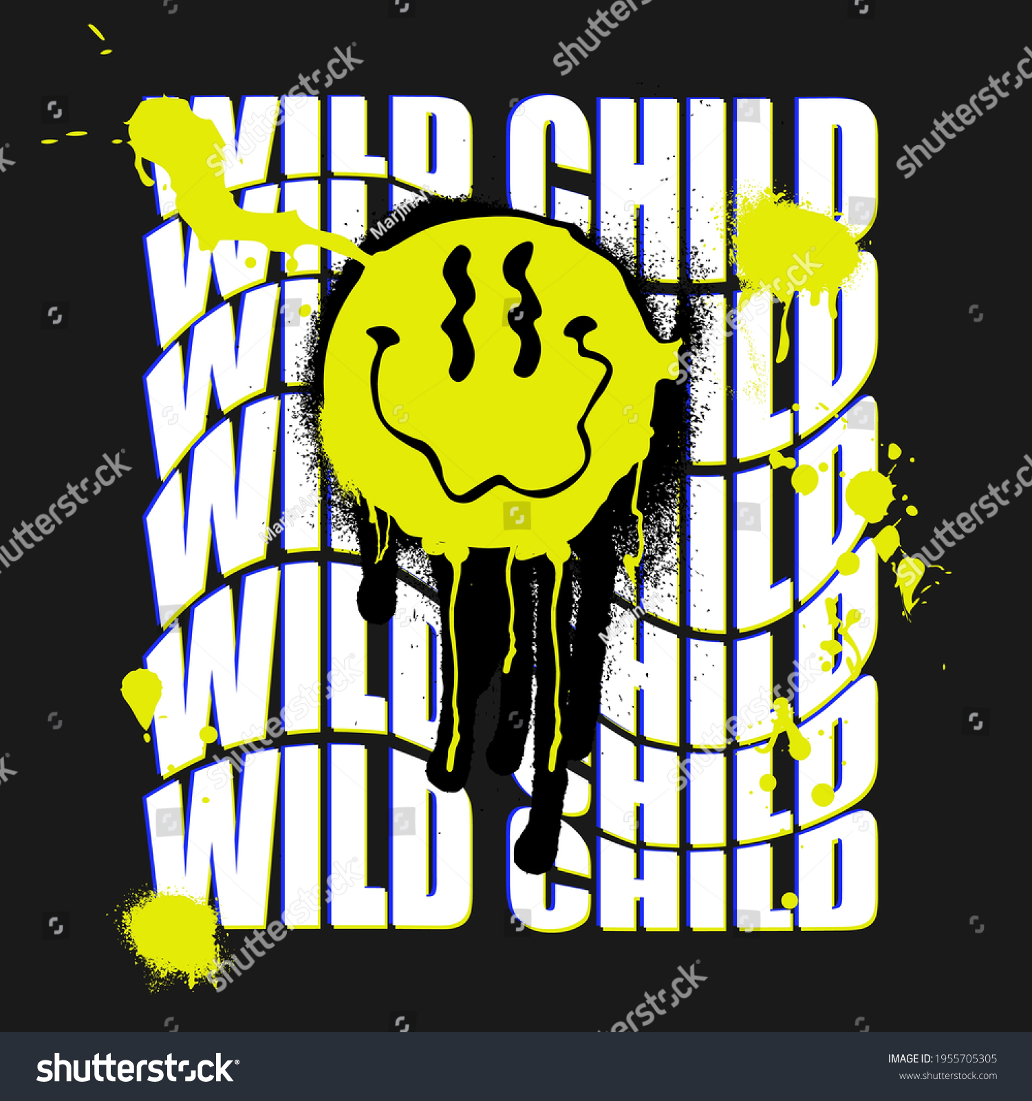 Urban neon graffiti slogan print with smile face - Hipster graphic vector pattern for tee - t shirt and sweatshirt