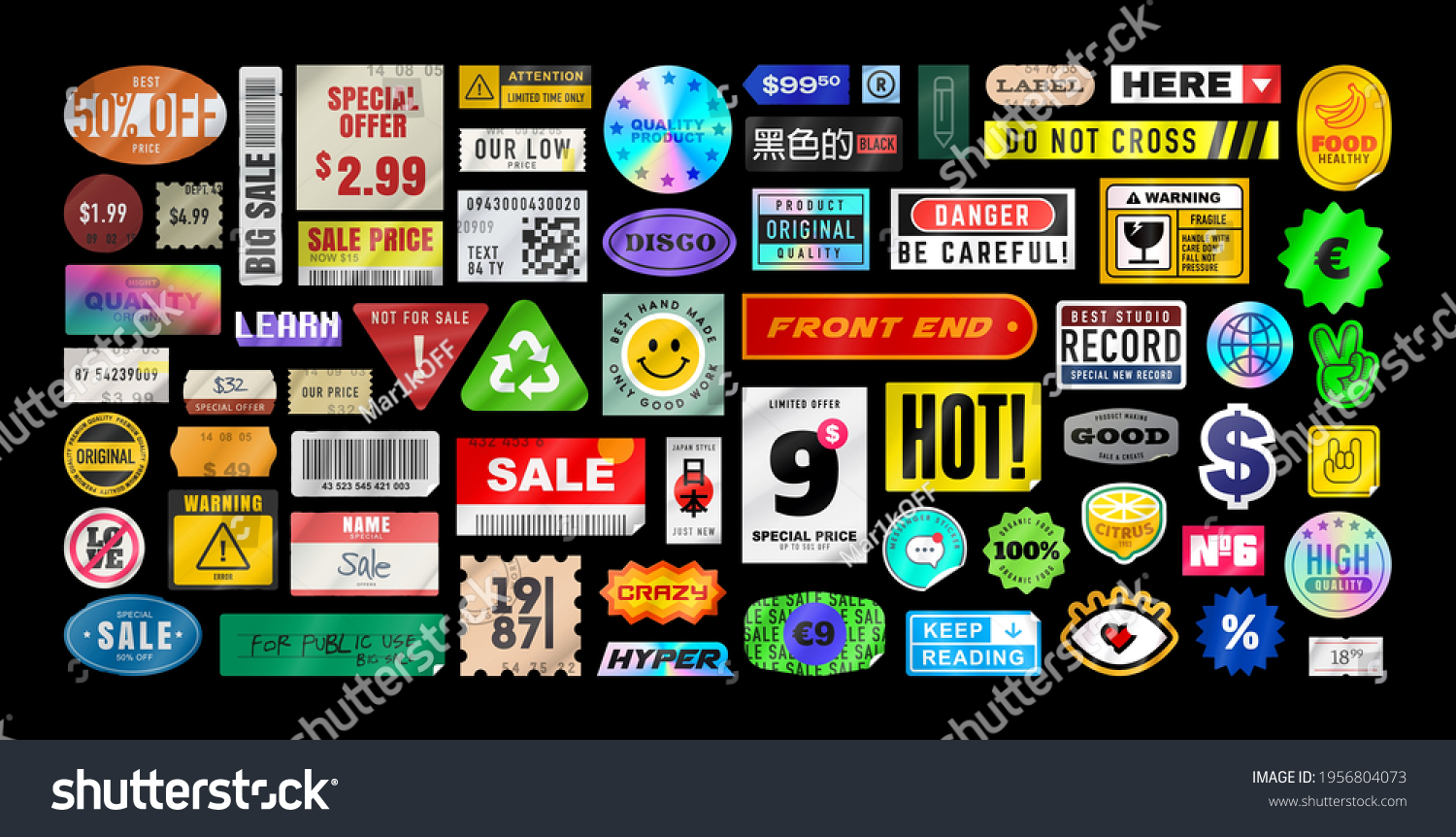 Sticker pack. Price stickers. Peeled Paper Stickers. Price Tag. Isolated on black background