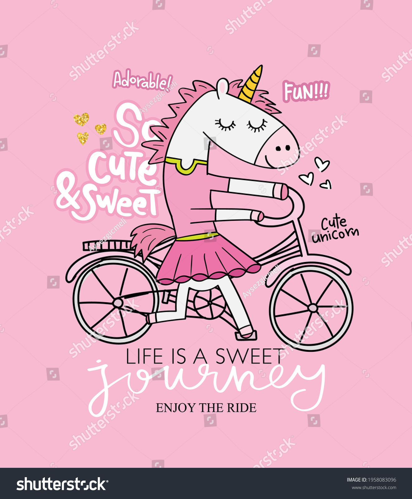Cute unicorn girl with bike  design for fashion graphics  t shirt prints  posters  greeting cards etc