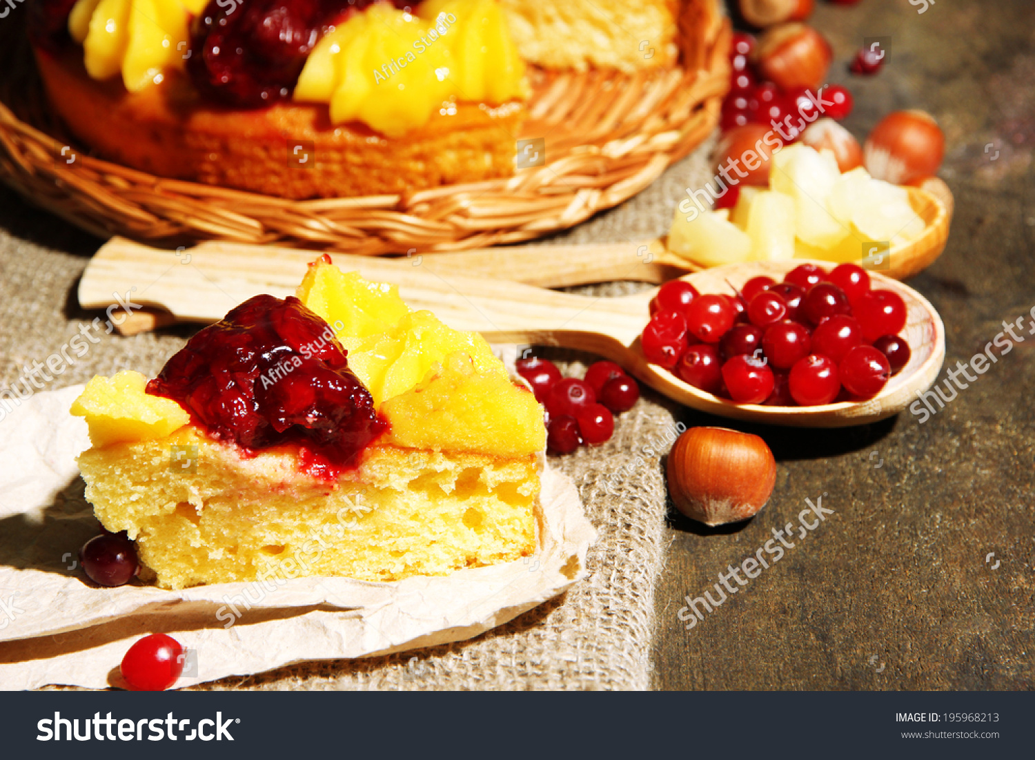 tasty fruity homemade pie with berries and nuts