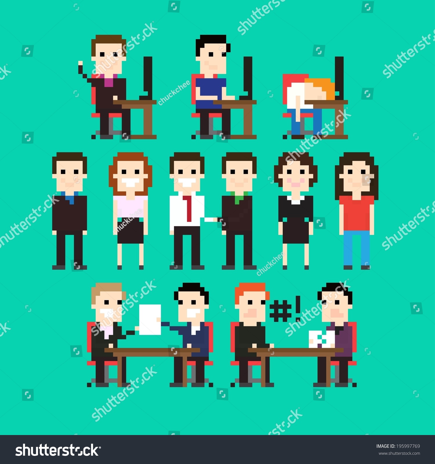 Pixel art people in office