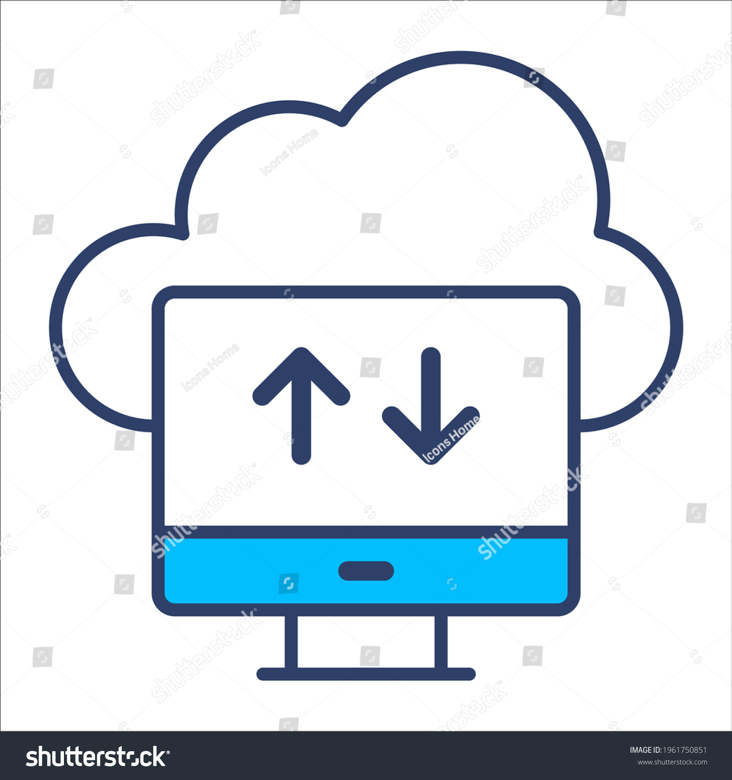 cloud data transfer flat line icon modern illustration