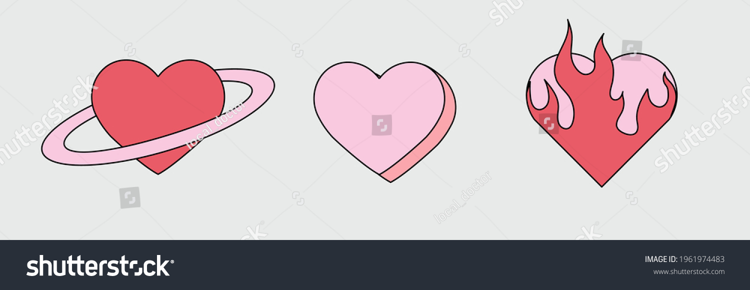 A set of different flat style heart emblems.