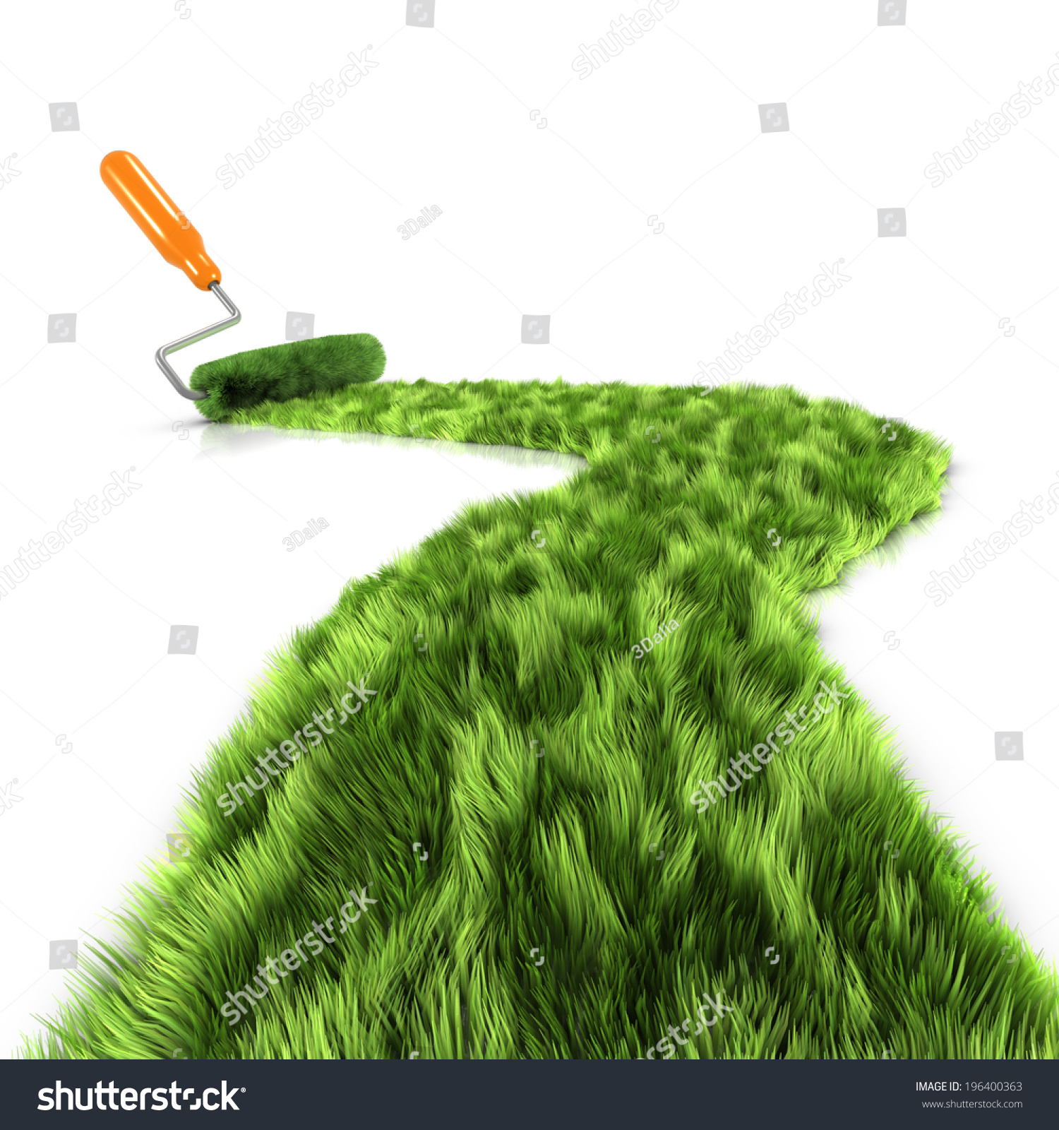3d render of a paint roller creating grass