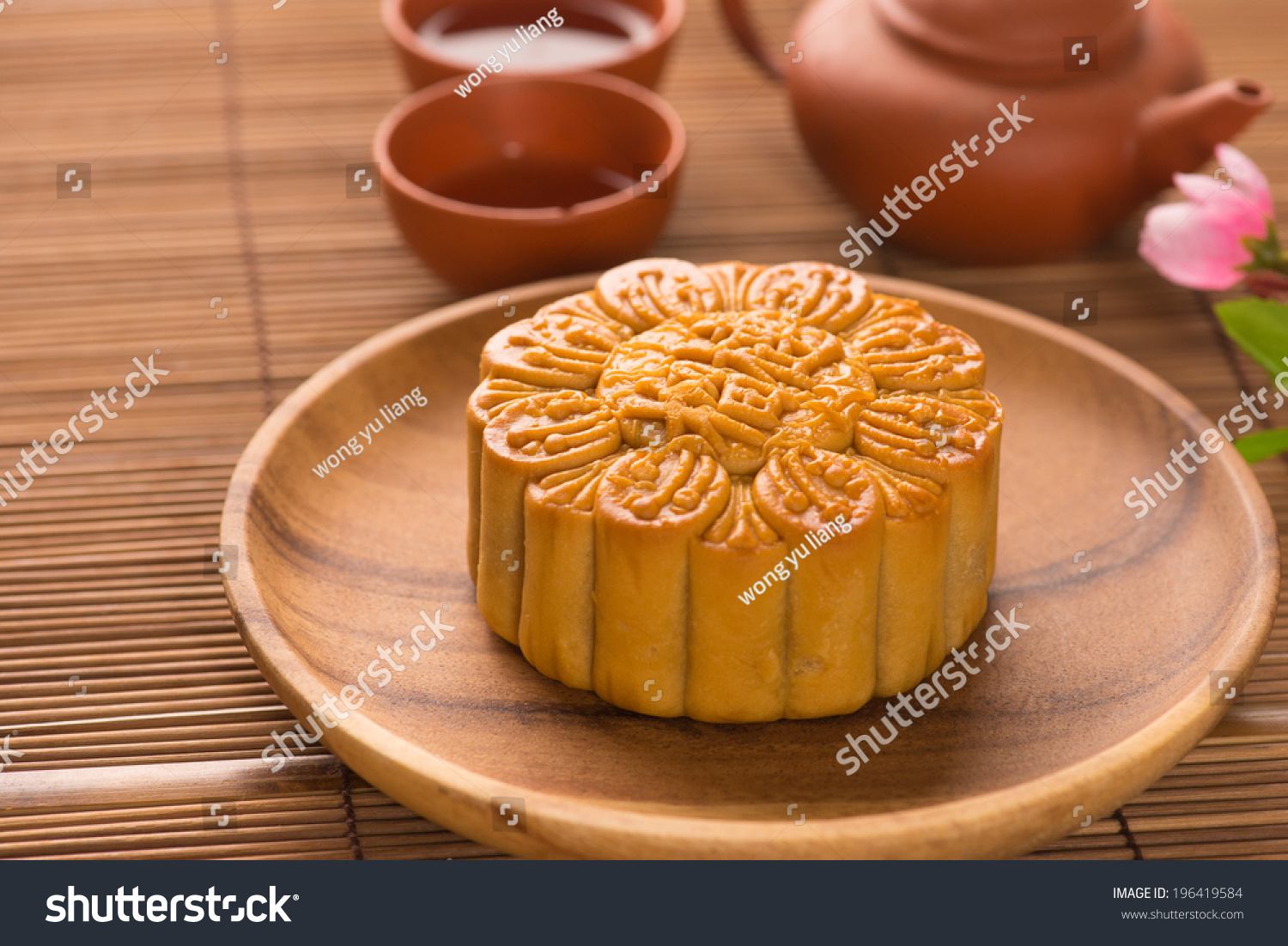 Mooncake and tea Chinese mid autumn festival food. 