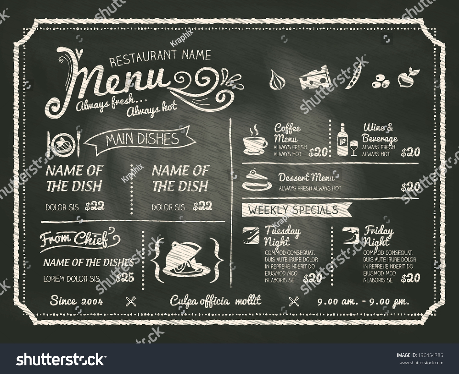 Restaurant Food Menu Design with Chalkboard Background