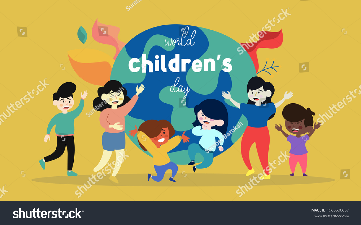 World children's day illustration with happy children's cartoon characters