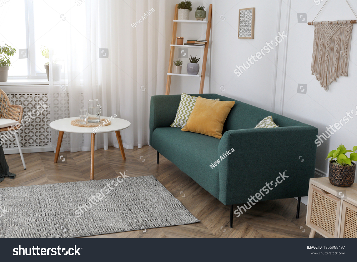 Stylish living room interior with comfortable sofa and small table_站酷海洛 ...