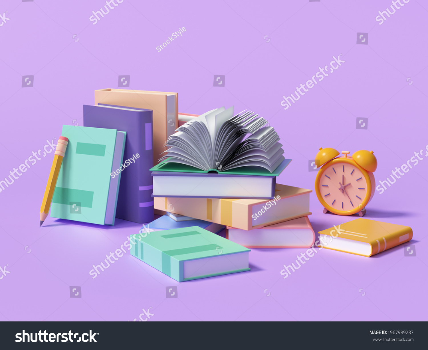 Online education  E-learning concept. stack of books. 3d render illustration