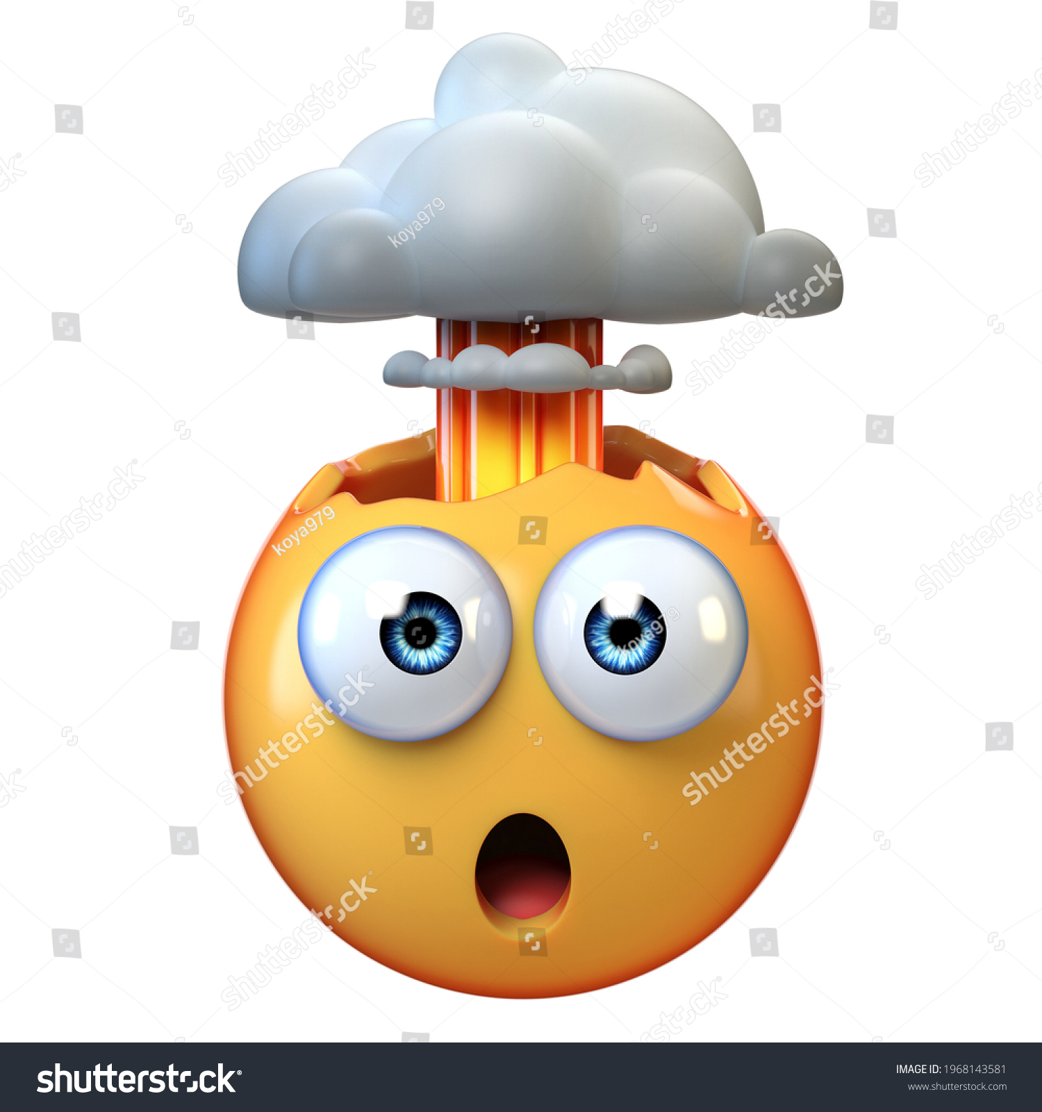 Mind blown emoticon  exploding head emoticon on white background  3d rendering
