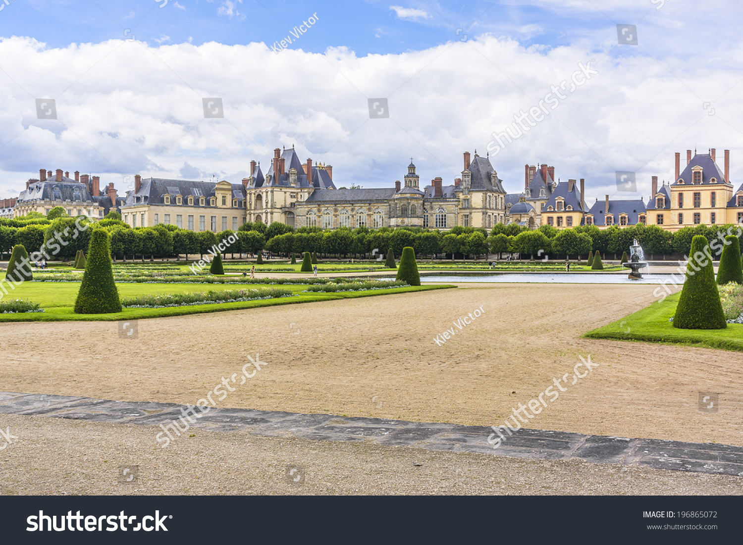 Beautiful Park with and ancient Fontainebleau palace. Palace of Fontainebleau - one of largest Medieval royal chateaux in France (55 km from Paris) UNESCO World Heritage Site.