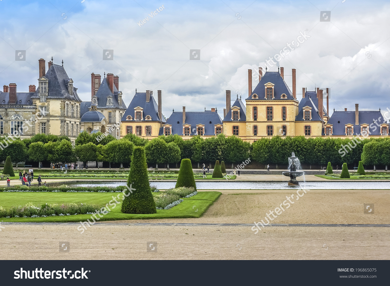 Beautiful Park with and ancient Fontainebleau palace. Palace of Fontainebleau - one of largest Medieval royal chateaux in France (55 km from Paris) UNESCO World Heritage Site.