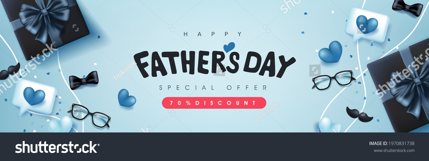 Happy Father's Day card with gift box for dad on blue background
