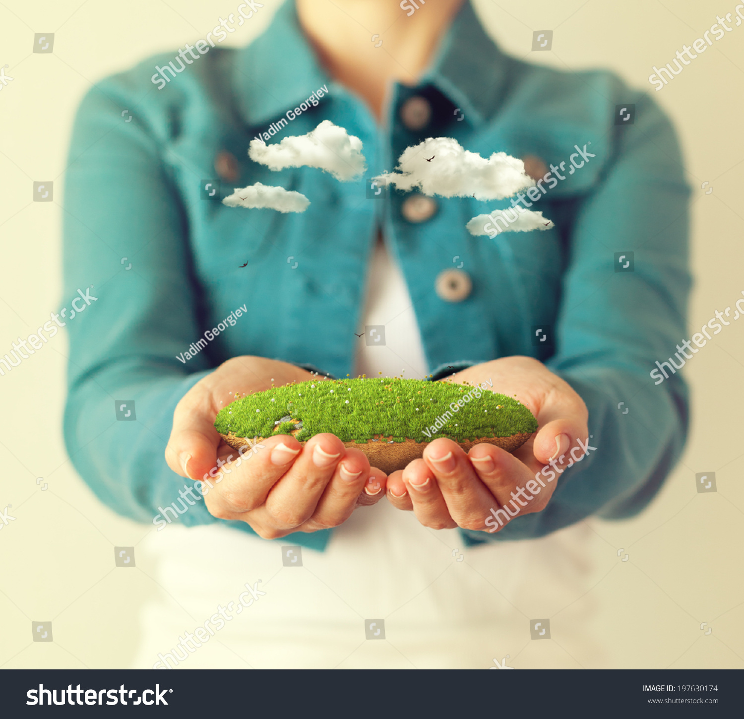 Small fantastic island in women's hands.