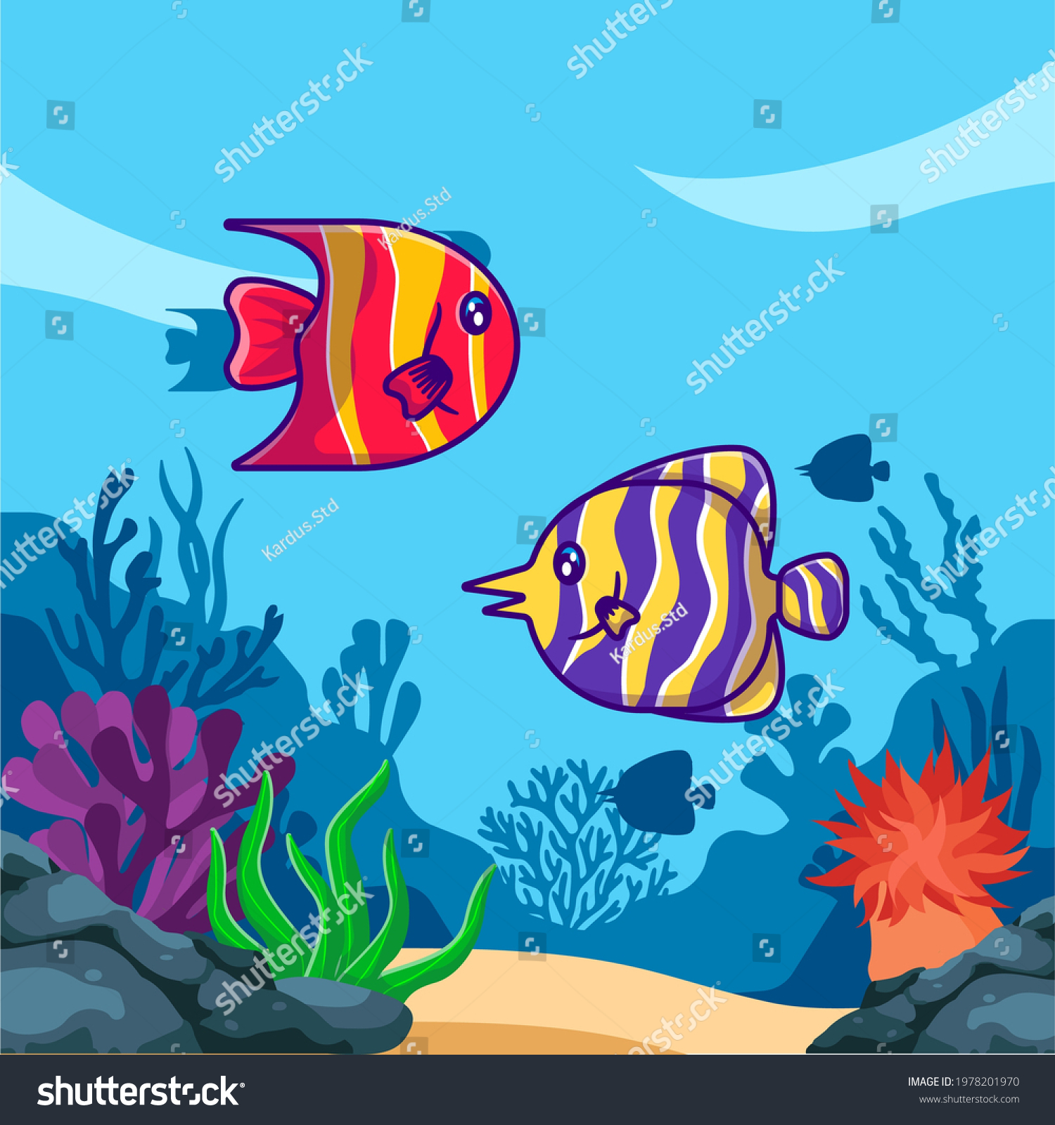 Cute Fish animal in ocean Vector Cartoon Illustrations for World Ocean ...