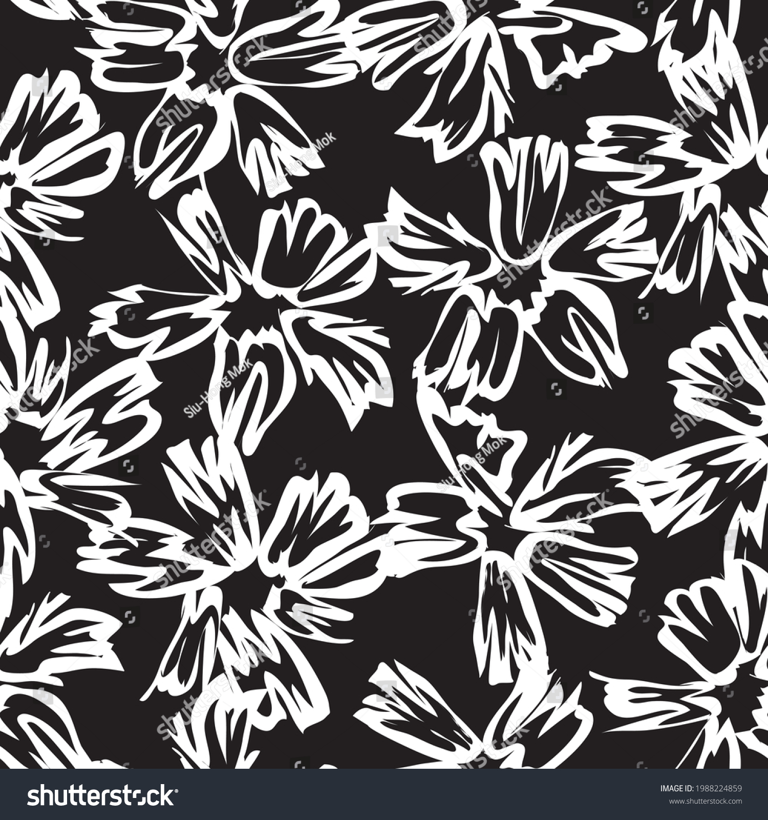 Black and white Floral botanical seamless pattern background for ...