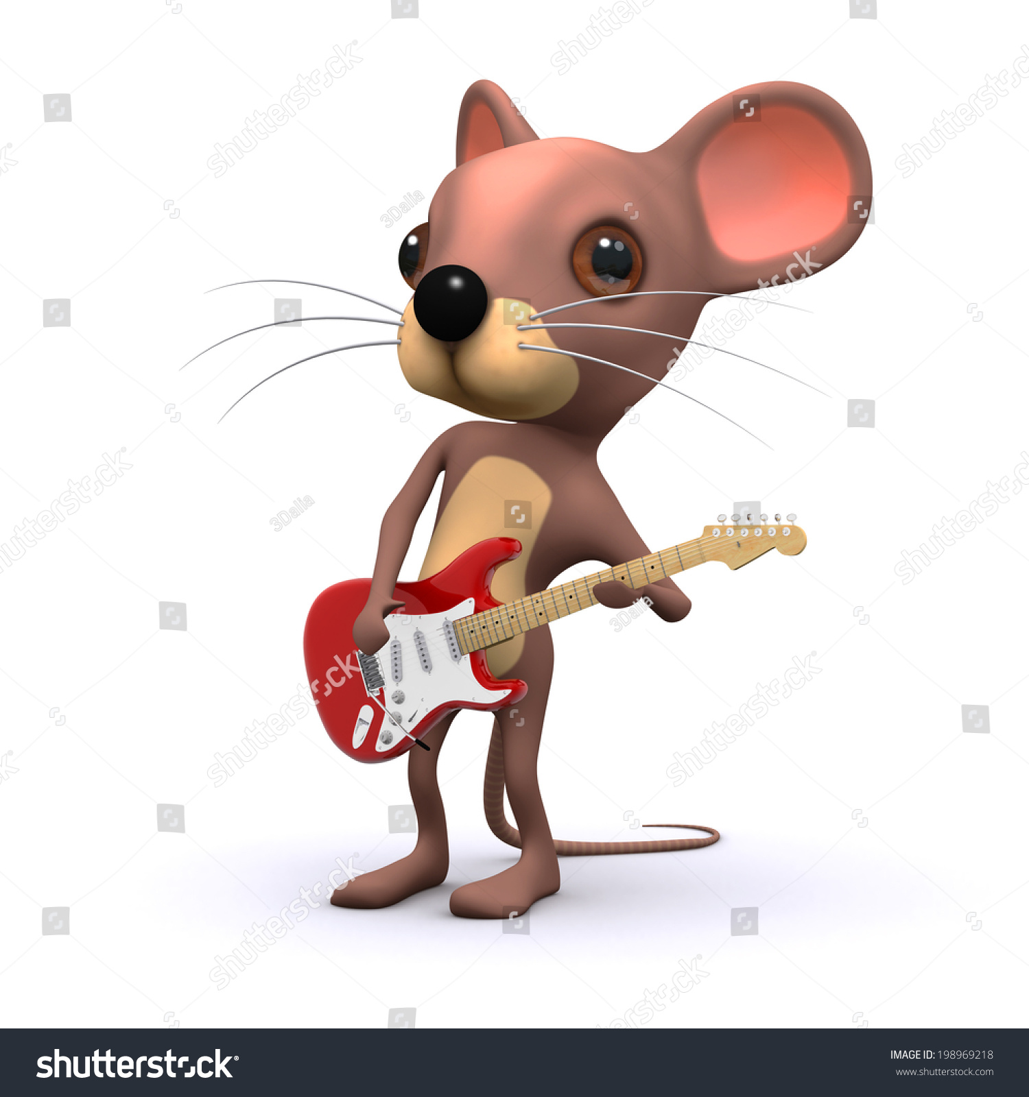 3d render of a cartoon mouse playing electric guitar