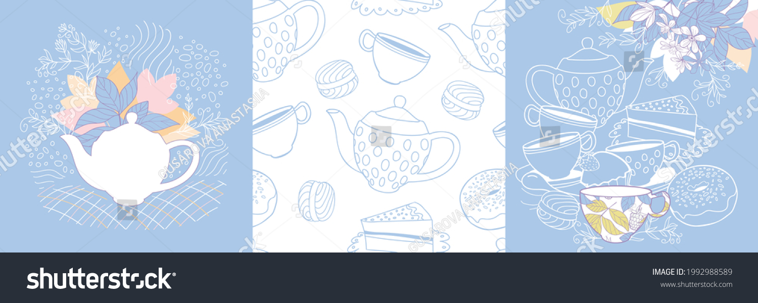 Tea party. set of graphic vector illustrations. Good for advertising  packaging  websites  blogs  social media posts  greeting cards  DIY projects
