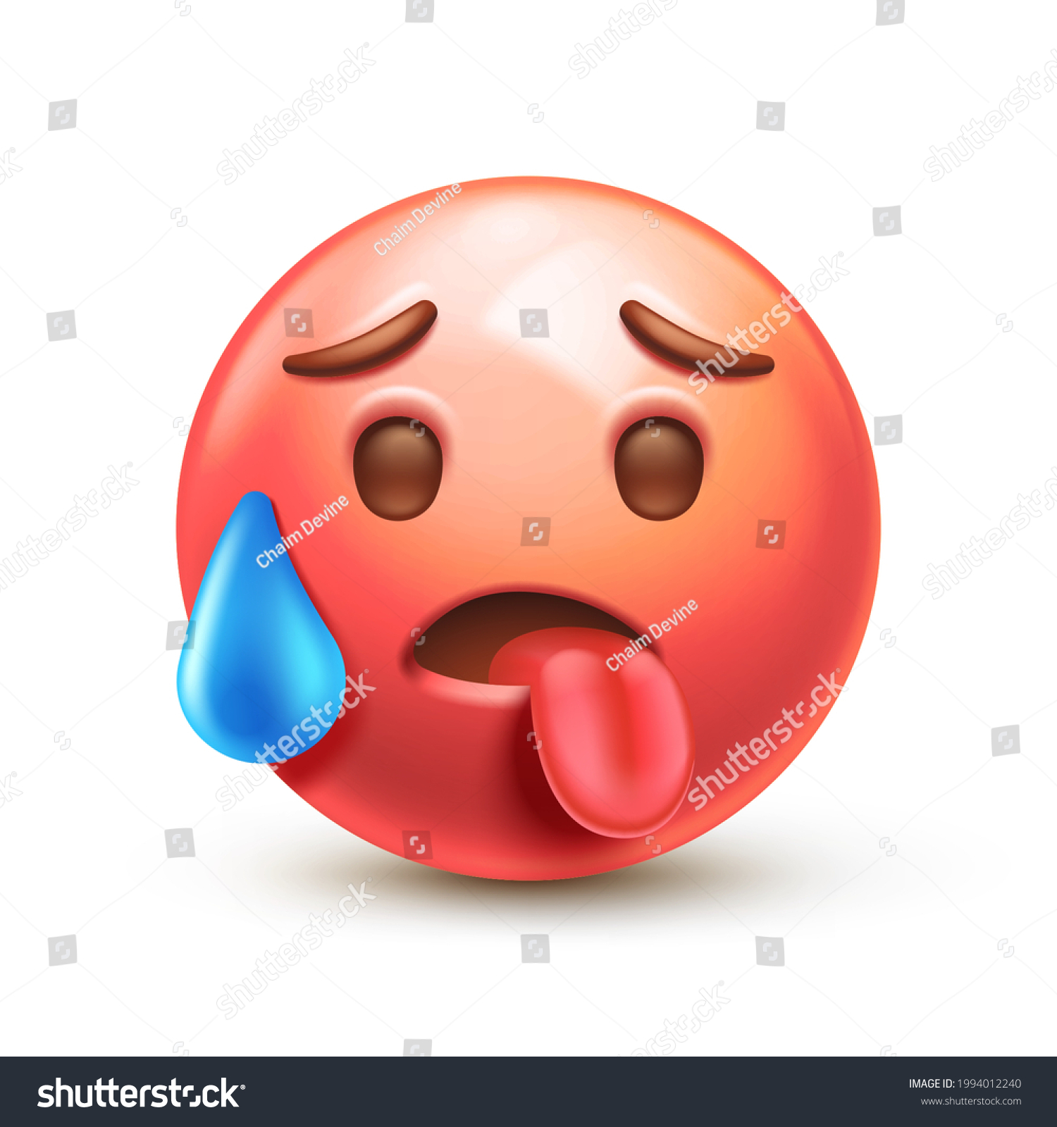 Hot emoji. Overheated emoticon  red face with tongue stuck out 3D stylized vector icon