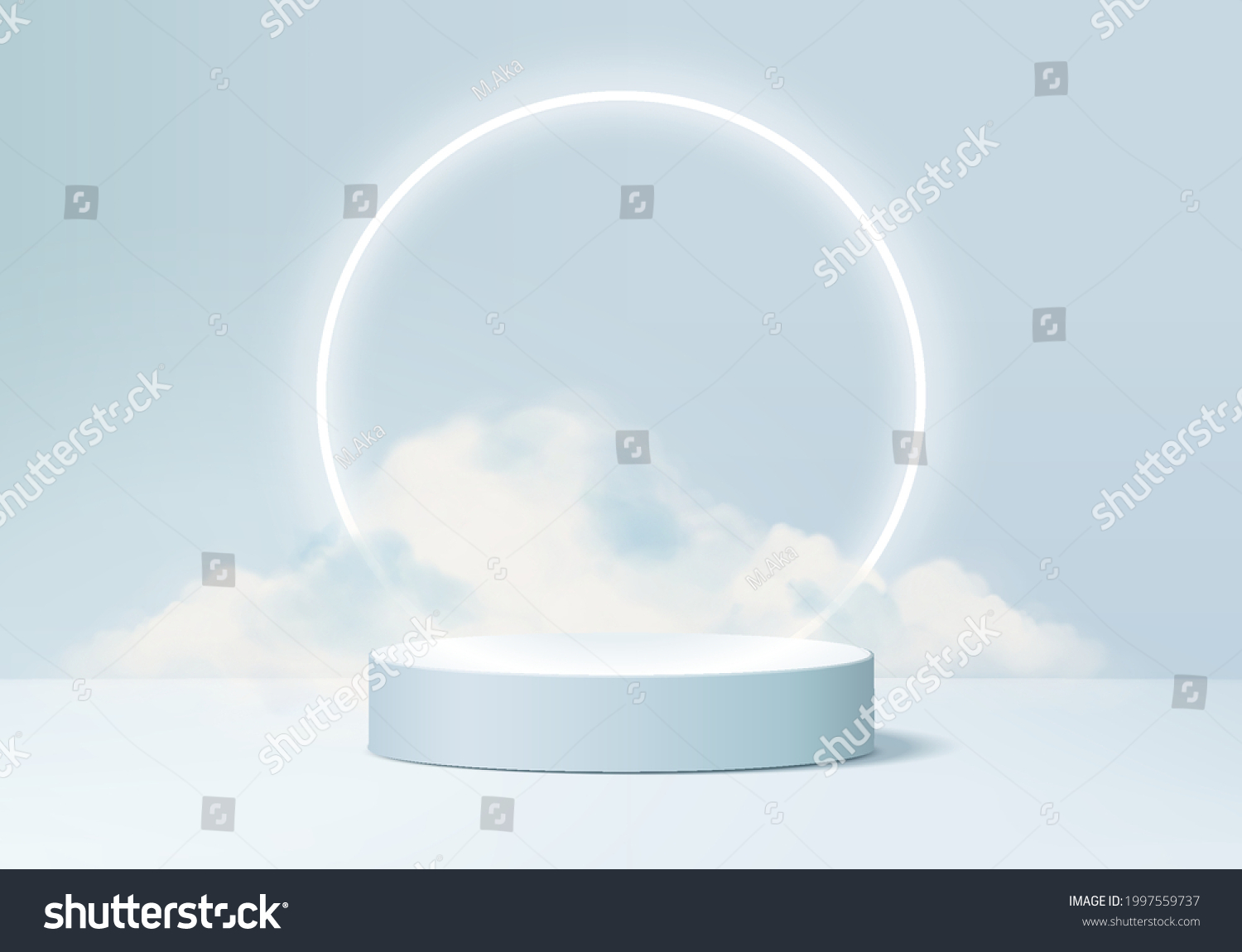 cloud background vector 3d blue rendering with podium and iceberg scene  minimal product display background 3d rendered geometric shape sky cloud blue pastel. Stage 3d render product in platform