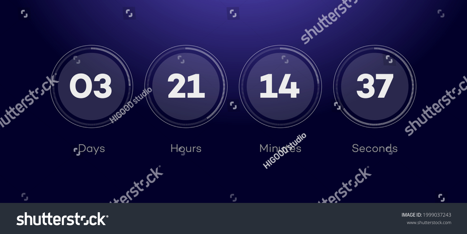 Time remaining with circle coutdown of days  hours  minutes  seconds - web page upcoming event  UI app digital. Sale timer flip board. Vector Illustration 10 eps