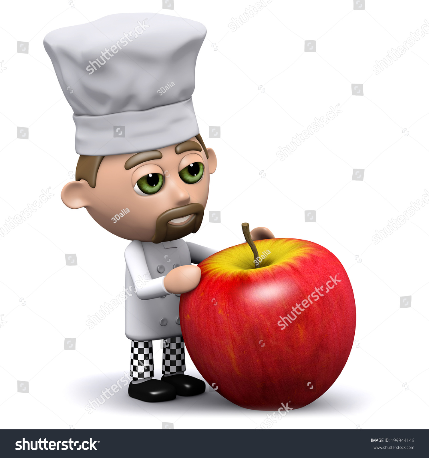 3d render of a chef with an apple