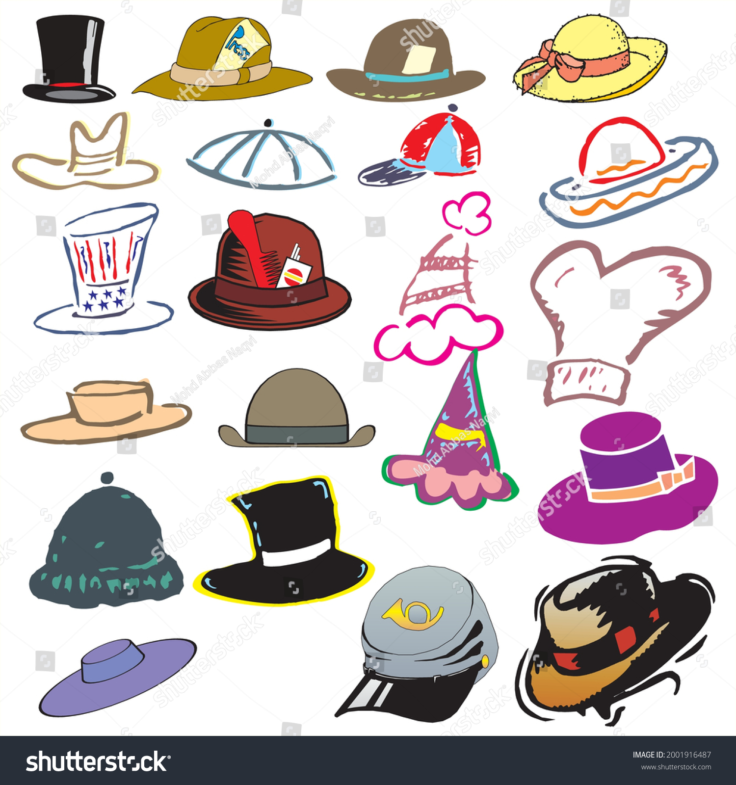 some different types of cap and hats illustration