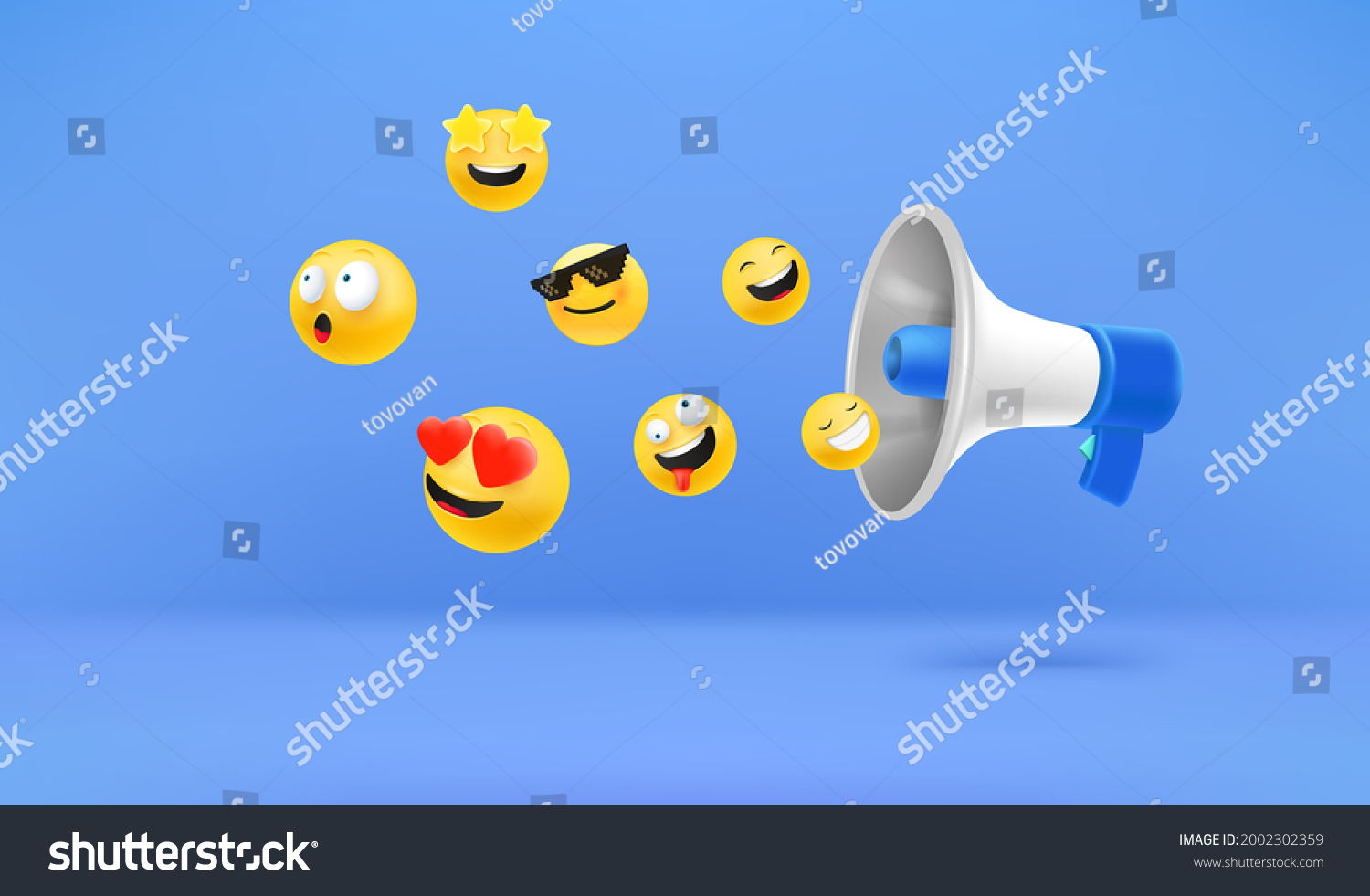Megaphone with emojis. Social media reactions concept
