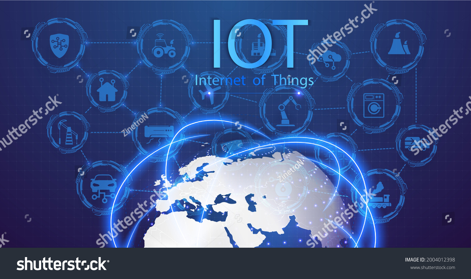 Internet of things connected background. landing page IoT. Devices and connectivity concepts on a network. A web of network connections of digital devices against the background of the earth. Vector