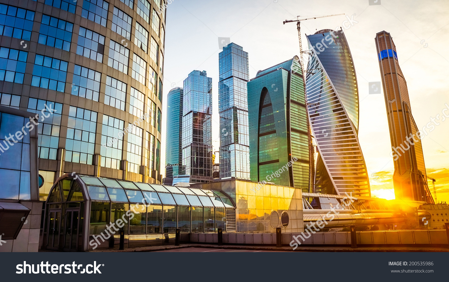 Beautiful evening view of famous skyscrapers in Moscow City international business center Moscow Russia