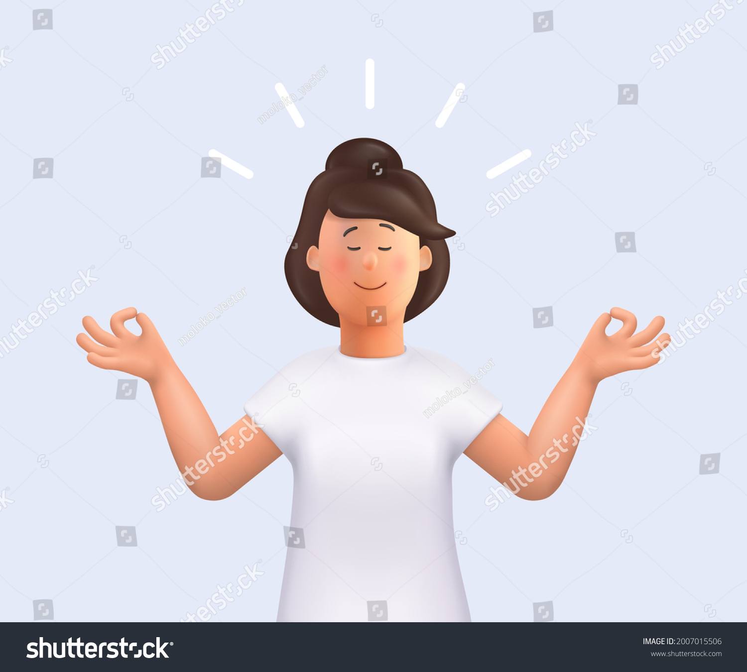 Young woman Jane meditating. Meditation practice. Concept of zen  harmony  yoga  meditation  relax  recreation  healthy lifestyle. 3d vector people character illustration.