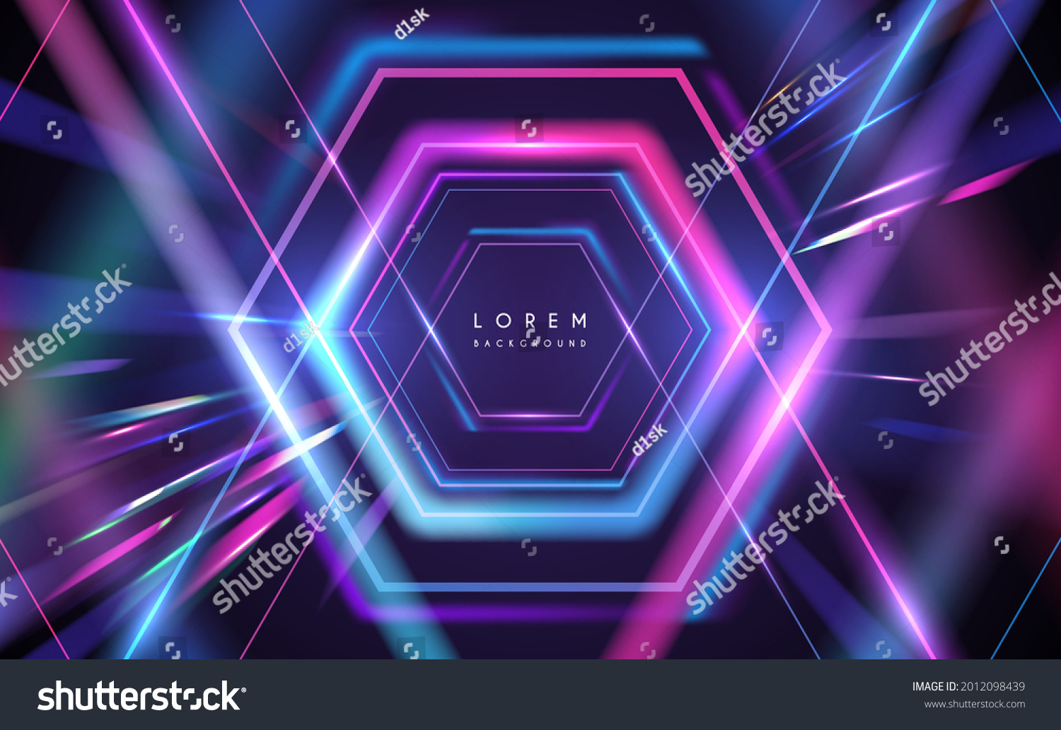 Abstract neon color hexagonal lines background with motion effect