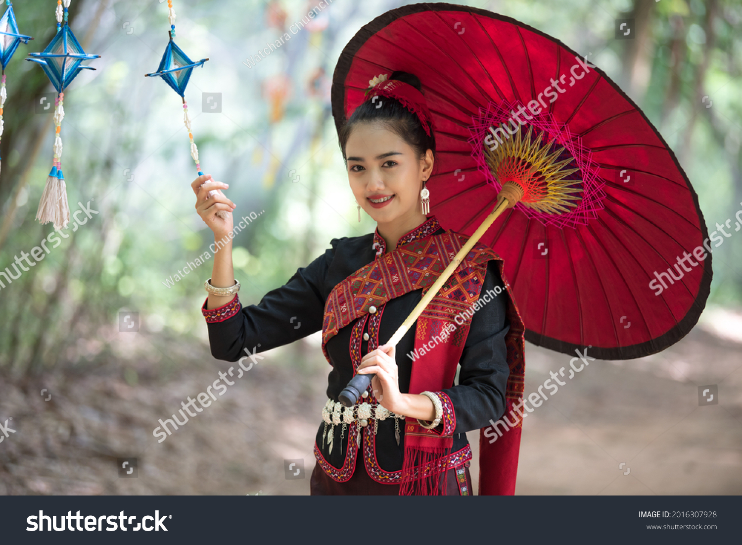 Beautiful Thai girls with local traditional costumes at the traditional festival