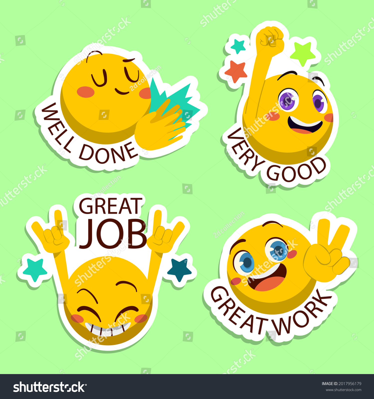 Job and great job stickers logo. School reward  encouragement sign  stamp. Student icon. Success  congrats  excellent work label. Awesome homework  well done. Educational kids design. Vector art. 