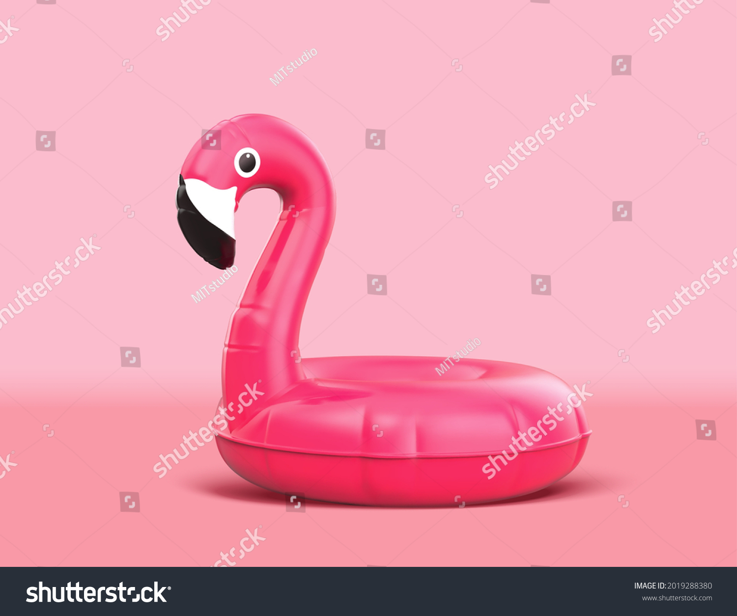 3d illustration of pink flamingo swimming ring  isolated on pink background. Suitable for summer party decoration.